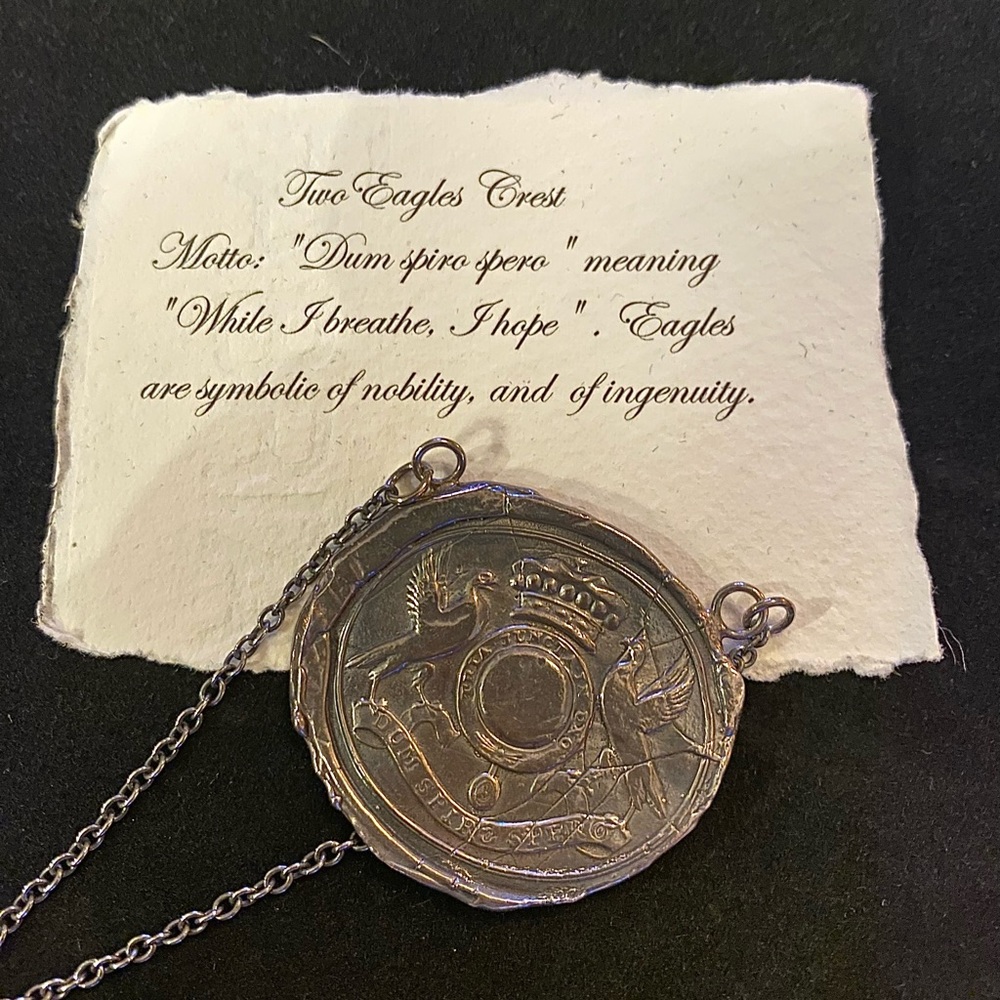 Pyrrha “While I Breathe I Hope” Talisman Necklace Eagles Crest Silver